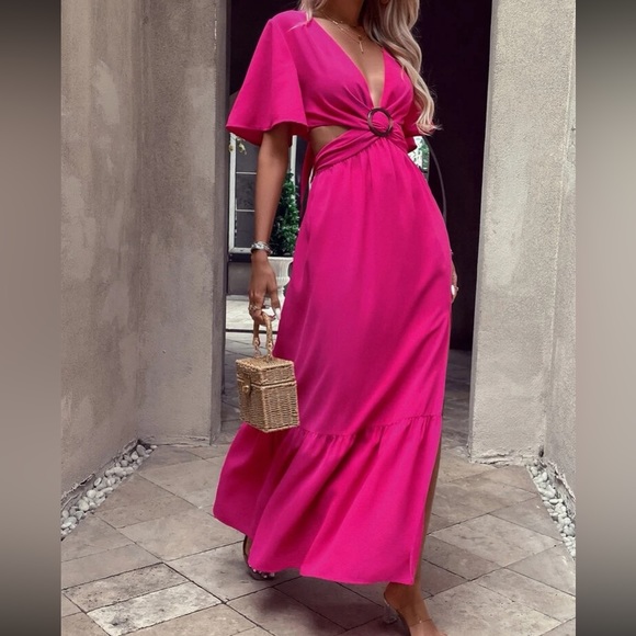Boho cutout slit thigh batwing sleeve tie back maxi dress - Picture 9 of 16